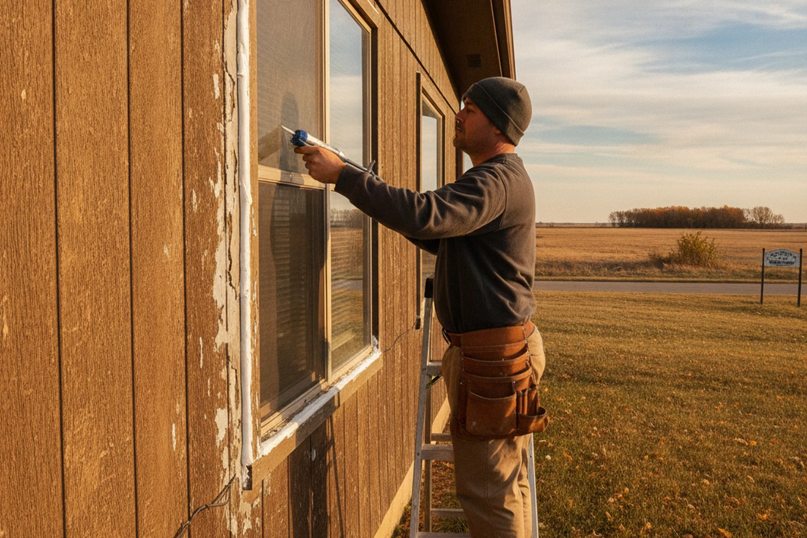 Window caulking pre-winter prep Grand Island Nebraska Hall County exterior window seal Steve residential fall